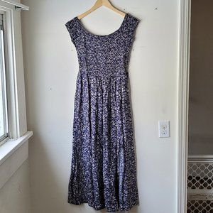 Blue & White Floral Maxi Dress with Slit